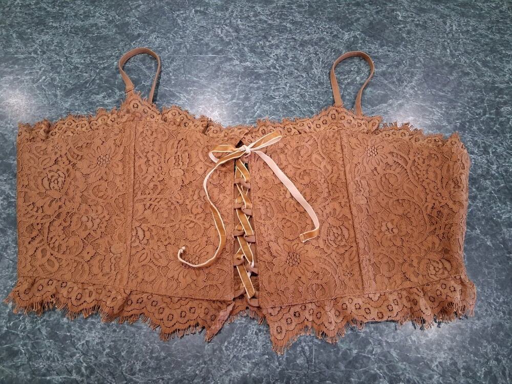 Tunnel Vision Womens Plus Size 3x Lace Corset Top Golden Lace-Up Woodland Fairy